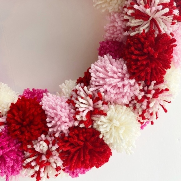 Handmade Pink Pom Pom Wreath - Picture 3 of 4